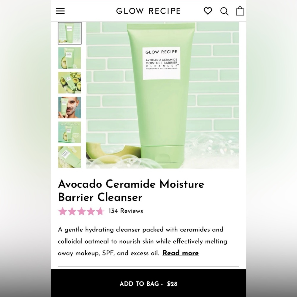 Glow Recipe Avocado Ceramide Moisture Barrier Cleanser. Full size: 150 ml